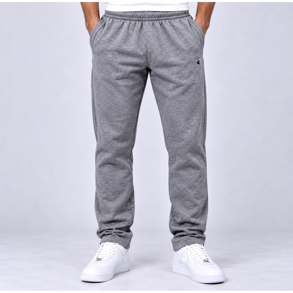 Champion Sweatpants Medium Gray Good Elastic Waist Fleece Open Leg Pockets